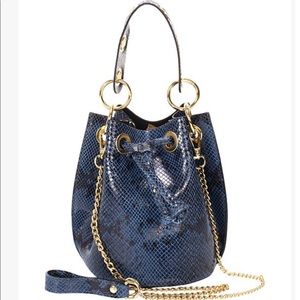 Blue snake embossed bucket bag